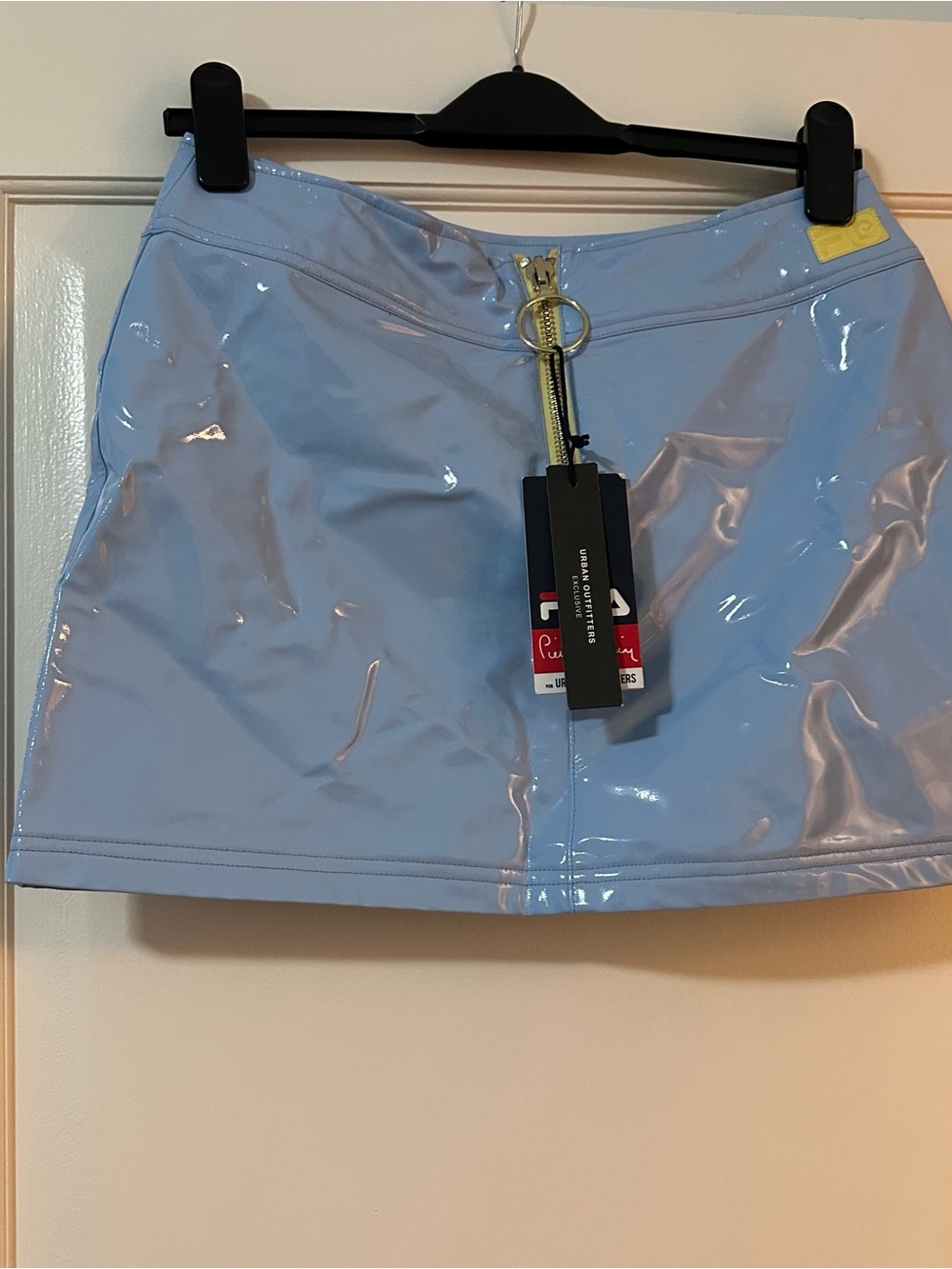 Urban Outfitters Fila Light Blue Patent Faux Leather Mini Skirt S